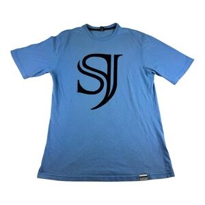 Vintage 90's Y2K Sean John Men's Logo Felt Blue T-Shirt Size Large
